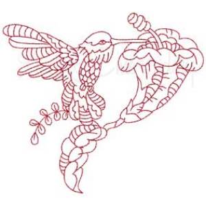 Picture of Hummingbird 4 Redwork (3 sizes) Machine Embroidery Design