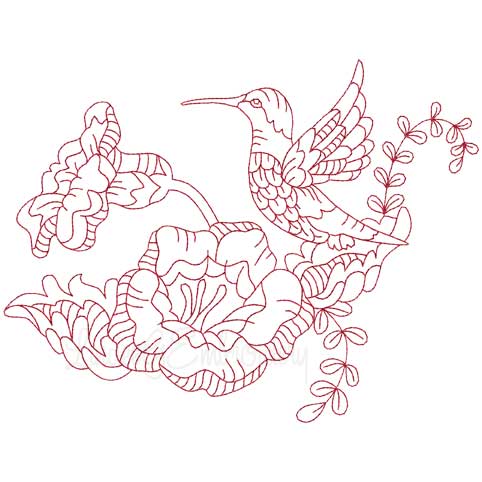 Hummingbird 1 Redwork (3 sizes) Machine Embroidery Design