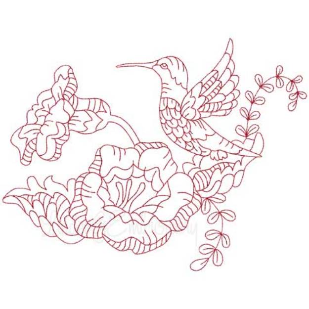 Picture of Hummingbird 1 Redwork (3 sizes) Machine Embroidery Design