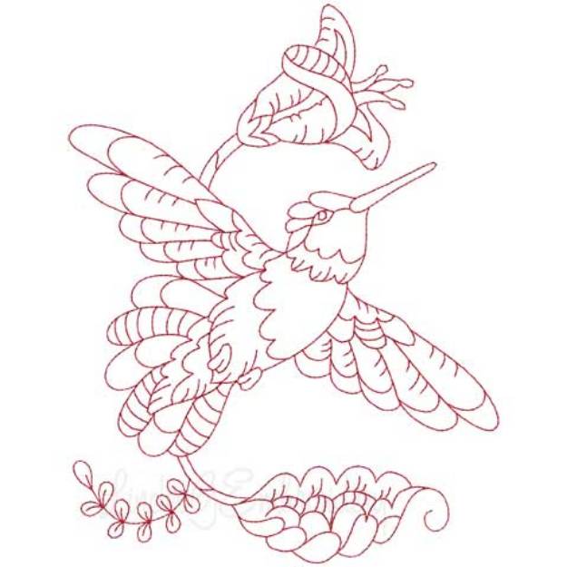 Picture of Hummingbird 10 Redwork (3 sizes) Machine Embroidery Design