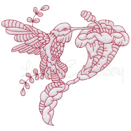 Hummingbird 4 Redwork (3 sizes) Machine Embroidery Design