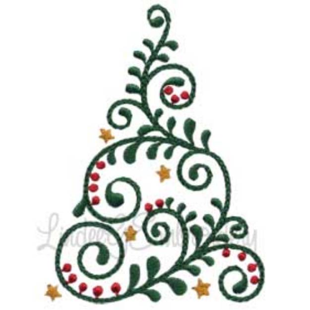 Picture of Swirly Christmas Tree 1 (2 sizes) Machine Embroidery Design
