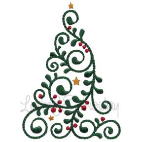 Swirly Christmas Tree 2 (2 sizes) Machine Embroidery Design