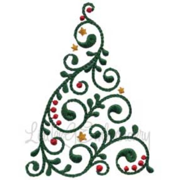 Picture of Swirly Christmas Tree 3 (2 sizes) Machine Embroidery Design