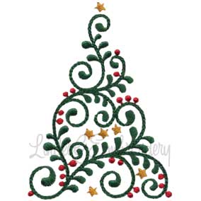 Swirly Christmas Tree 4 (2 sizes) Machine Embroidery Design