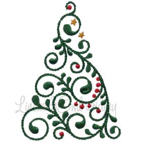 Swirly Christmas Tree 7 (2 sizes) Machine Embroidery Design