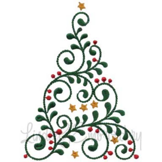 Picture of Swirly Christmas Tree 4 (2 sizes) Machine Embroidery Design