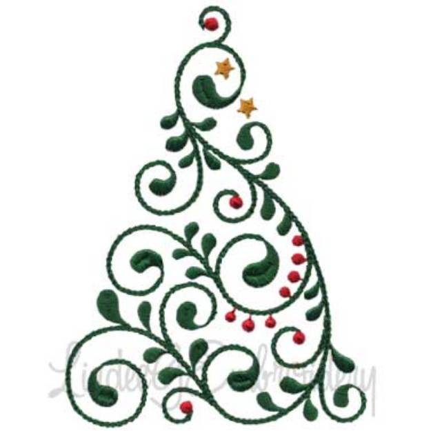 Picture of Swirly Christmas Tree 7 (2 sizes) Machine Embroidery Design