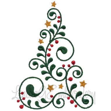 Swirly Christmas Tree 9 (2 sizes) Machine Embroidery Design