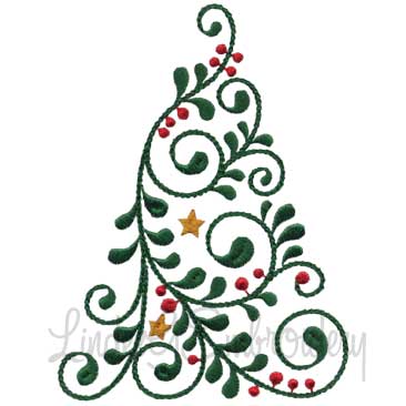 Swirly Christmas Tree 10 (2 sizes) Machine Embroidery Design