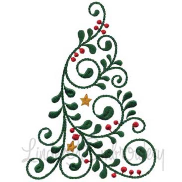 Picture of Swirly Christmas Tree 10 (2 sizes) Machine Embroidery Design