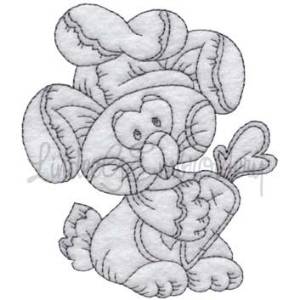 Picture of Chef Bunny with Carrot - redwork Machine Embroidery Design