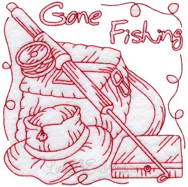Fishing Gear 4 Redwork (3 sizes) Machine Embroidery Design