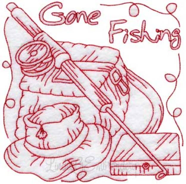 Picture of Fishing Gear 4 Redwork (3 sizes) Machine Embroidery Design