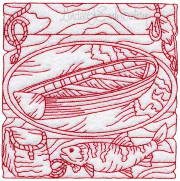 Picture of Fishing Gear 5 Redwork (3 sizes) Machine Embroidery Design