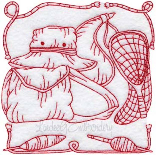 Picture of Fishing Gear 6 Redwork (3 sizes) Machine Embroidery Design