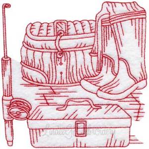 Picture of Fishing Gear 7 Redwork (3 sizes) Machine Embroidery Design