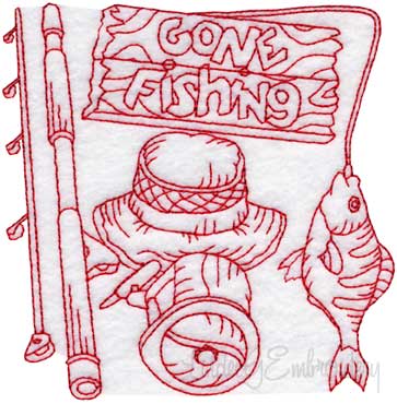 Fishing Gear 8 Redwork (3 sizes) Machine Embroidery Design