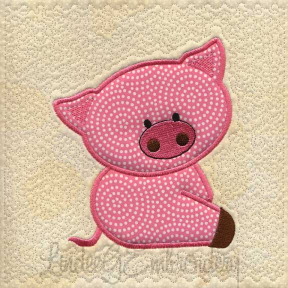 Applique Pig - Quilted Machine Embroidery Design