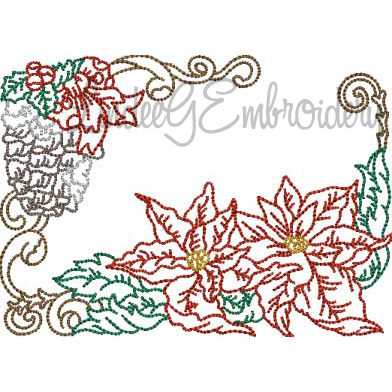 Poinsettia with Pine Cone Multicolor (3 sizes) Machine Embroidery Design