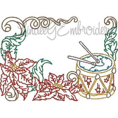 Poinsettia with Drum Multicolor (3 sizes) Machine Embroidery Design