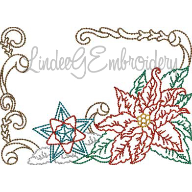 Poinsettia with Star Ornament Multicolor (3 sizes) Machine Embroidery Design