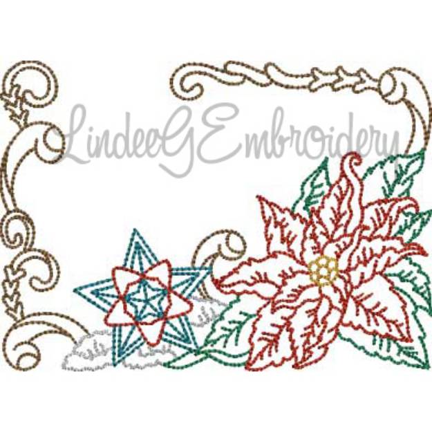 Picture of Poinsettia with Star Ornament Multicolor (3 sizes) Machine Embroidery Design