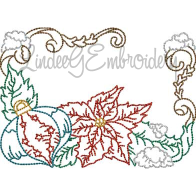 Poinsettia with Ornament Multicolor (3 sizes) Machine Embroidery Design
