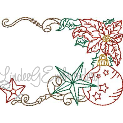 Poinsettia with 3 Ornaments Multicolor (3 sizes) Machine Embroidery Design