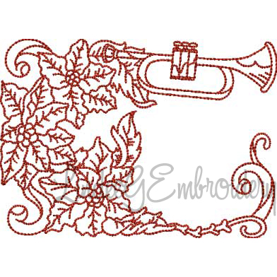 Poinsettia with Trumpet Redwork (3 sizes) Machine Embroidery Design