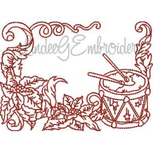 Picture of Poinsettia with Drum Redwork (3 sizes) Machine Embroidery Design