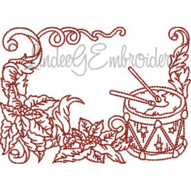 Picture of Poinsettia with Drum Redwork (3 sizes) Machine Embroidery Design
