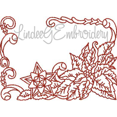 Poinsettia with Star Ornament Redwork (3 sizes) Machine Embroidery Design