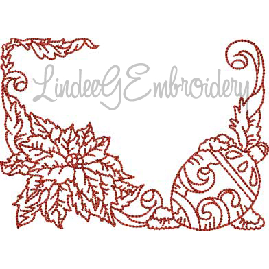 Poinsettia with Oval Ornament (3 sizes) Machine Embroidery Design