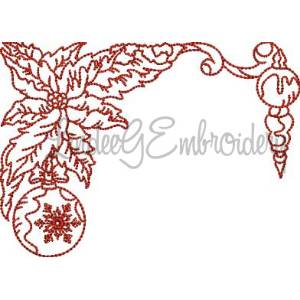 Picture of Poinsettia with 2 Ornaments Redwork (3 sizes) Machine Embroidery Design