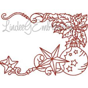 Picture of Poinsettia with 3 Ornaments Redwork (3 sizes) Machine Embroidery Design
