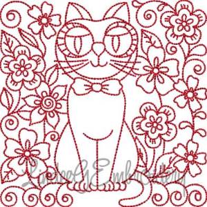 Picture of Kitty 3 Redwork (5 sizes) Machine Embroidery Design