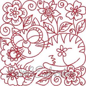 Picture of Kitty 4 Redwork (5 sizes) Machine Embroidery Design
