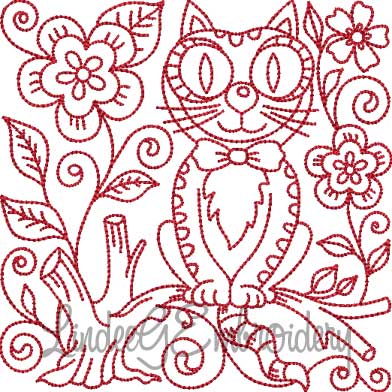 Kitty 5 Redwork (5 sizes) Machine Embroidery Design