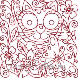 Picture of Kitty 6 Redwork (5 sizes) Machine Embroidery Design