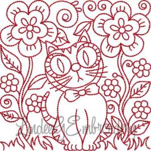 Picture of Kitty 7 Redwork (5 sizes) Machine Embroidery Design
