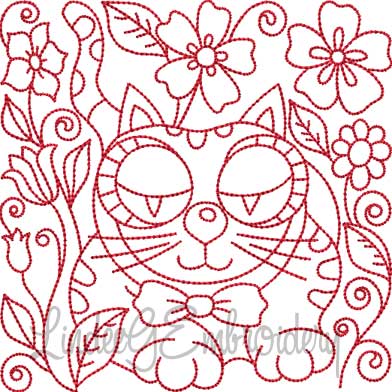 Kitty 8 Redwork (5 sizes) Machine Embroidery Design
