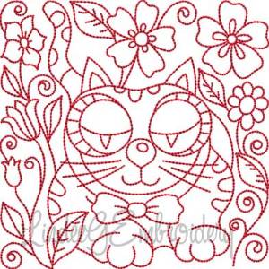 Picture of Kitty 8 Redwork (5 sizes) Machine Embroidery Design