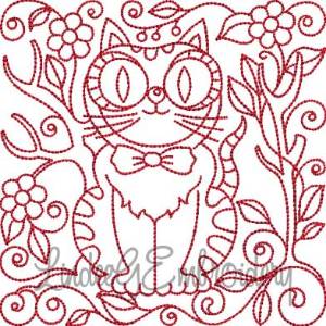 Picture of Kitty 9 Redwork (5 sizes) Machine Embroidery Design