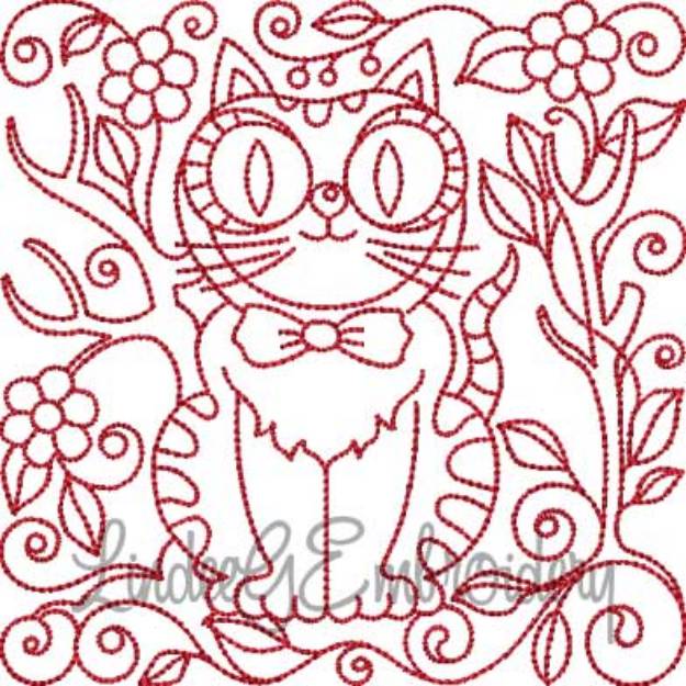 Picture of Kitty 9 Redwork (5 sizes) Machine Embroidery Design