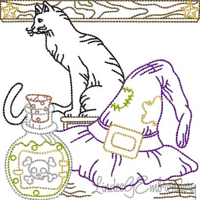 Cat; Hat; Potion Multicolor (5 sizes) Machine Embroidery Design