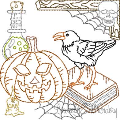 Raven; Pumpkin; Potion Multicolor (5 sizes) Machine Embroidery Design