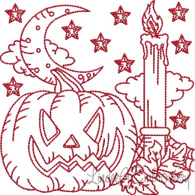 Pumpkin; Candle; Moon Redwork (5 sizes) Machine Embroidery Design