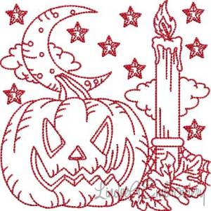 Picture of Pumpkin; Candle; Moon Redwork (5 sizes) Machine Embroidery Design