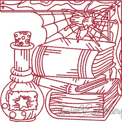 Books; Spider; Potion Redwork (5 sizes) Machine Embroidery Design
